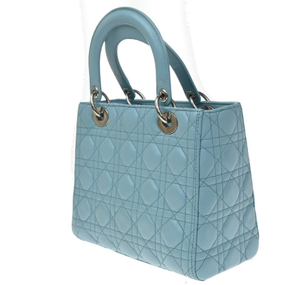 Christian Dior Lady Dior Cannage Quilt Lambskin, Blue, Leather, Handbag
