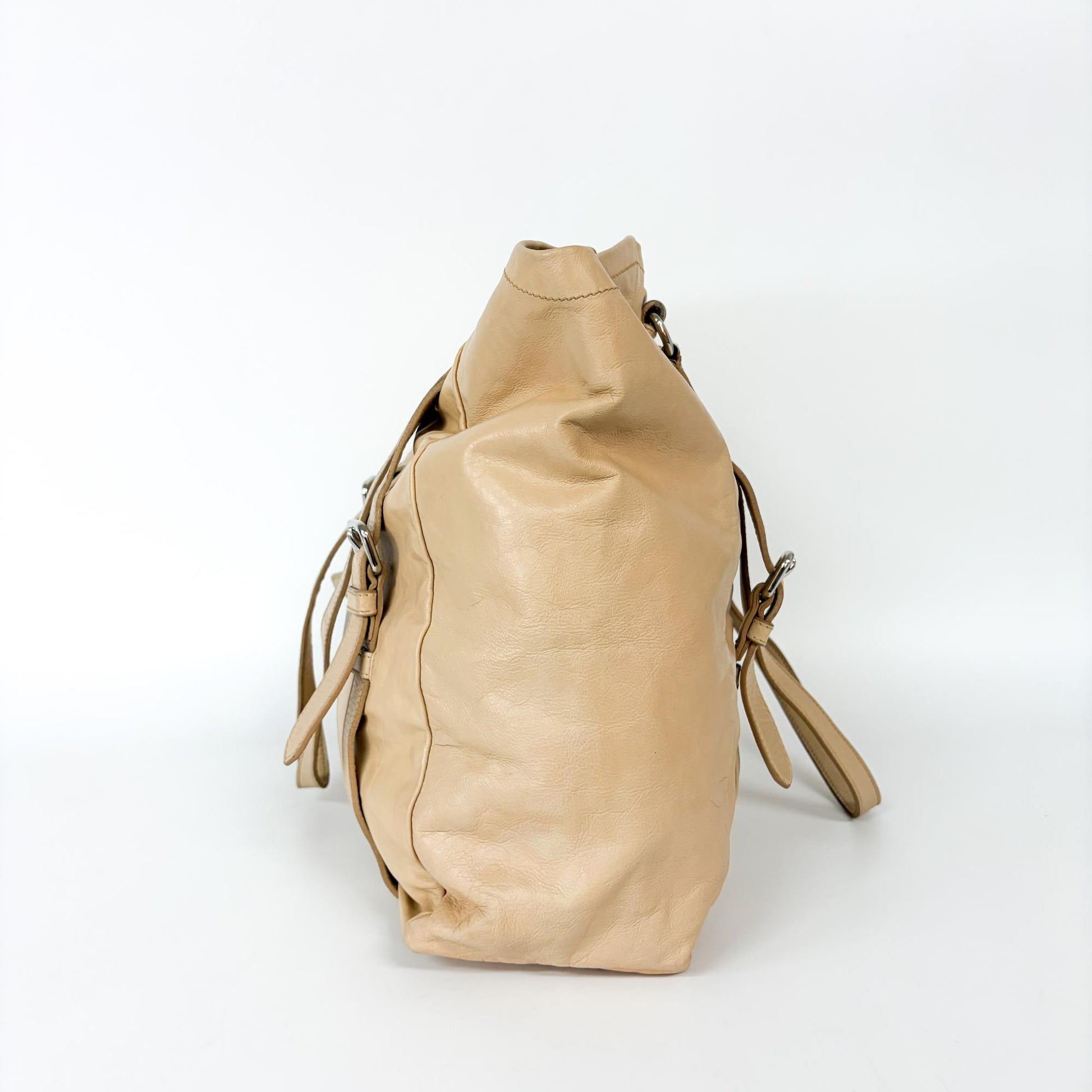 Prada Tote Vitello Daino Vitello Daino, Beige, Calfskin, Tote Bag