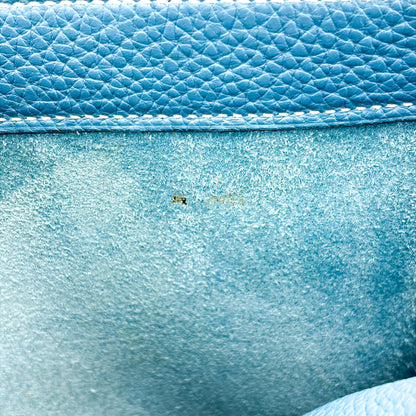 Hermes Sac a Depeches Togo, Blue, Leather, Handbag