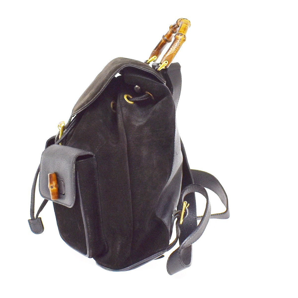 Gucci Vintage Bamboo Suede, Black, Suede, Backpack