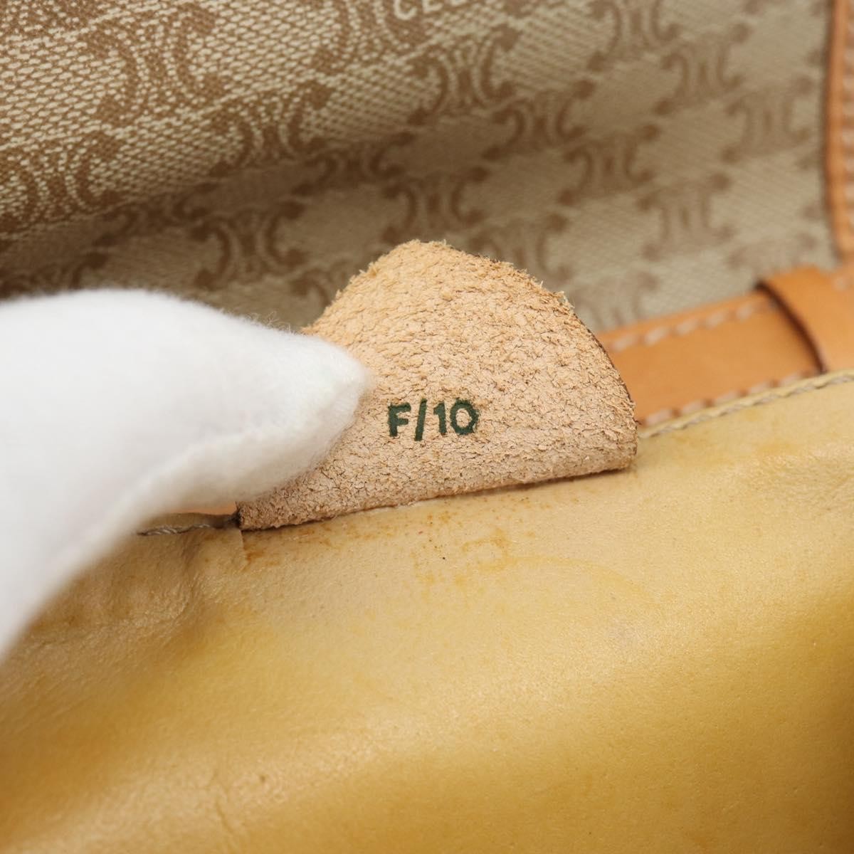 Celine Vintage Macadam Canvas and Leather, Beige, Canvas, Shoulder Bag