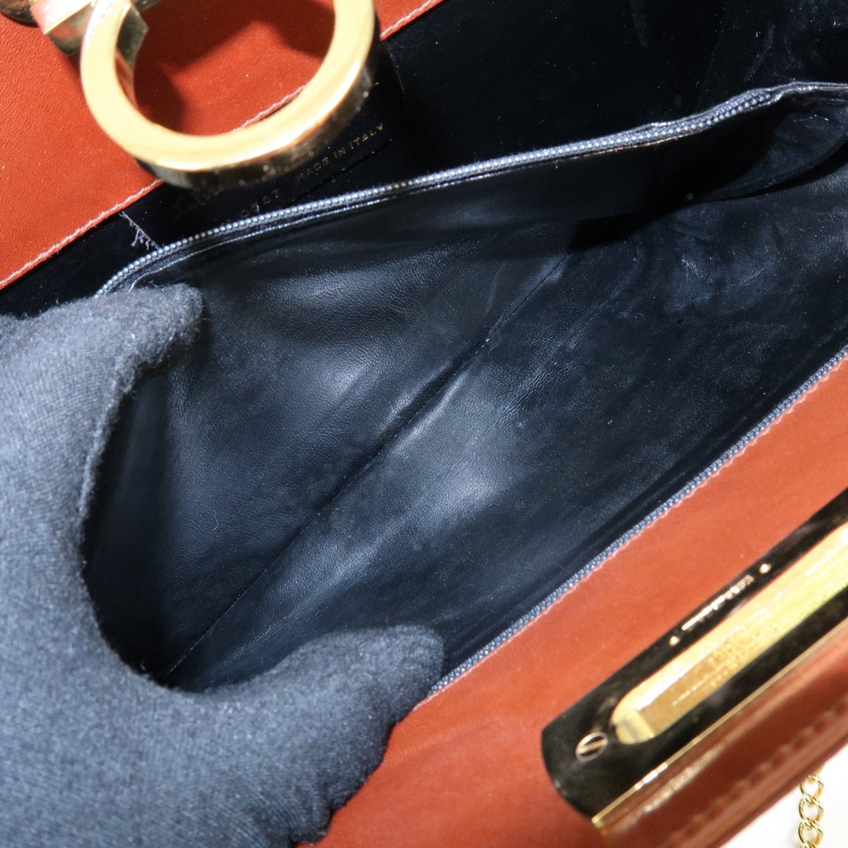 Salvatore Ferragamo Vintage Gancini Chain Leather, Brown, Leather, Shoulder Bag