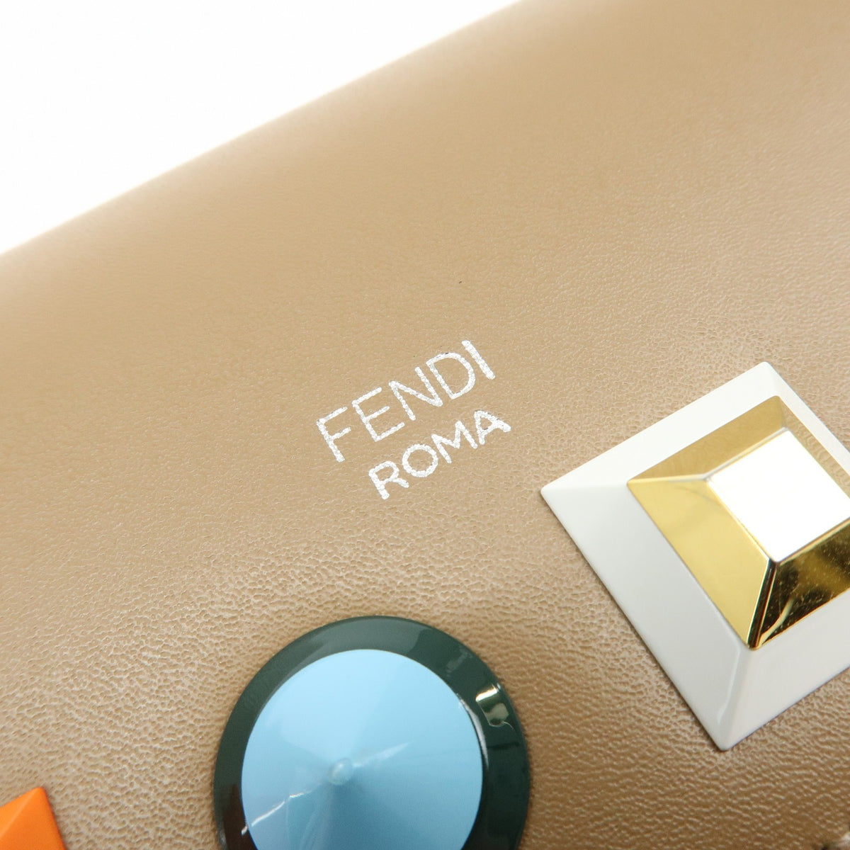 Fendi Continental Wallet on Chain Studded Leather, Beige, Leather, Crossbody Bag