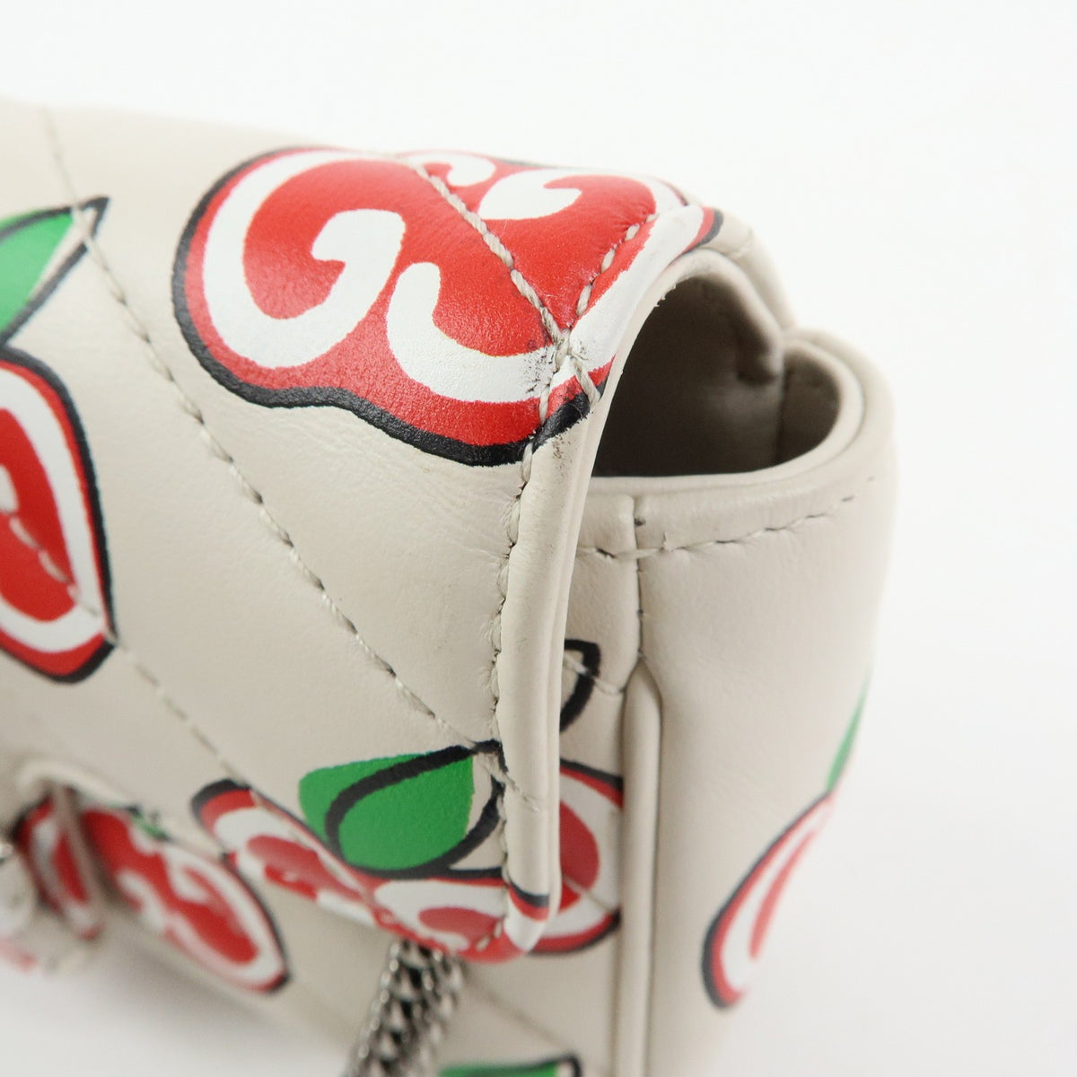 Gucci GG Marmont Flap Printed Diagonal Quilted Leather, White, Leather, Handbag