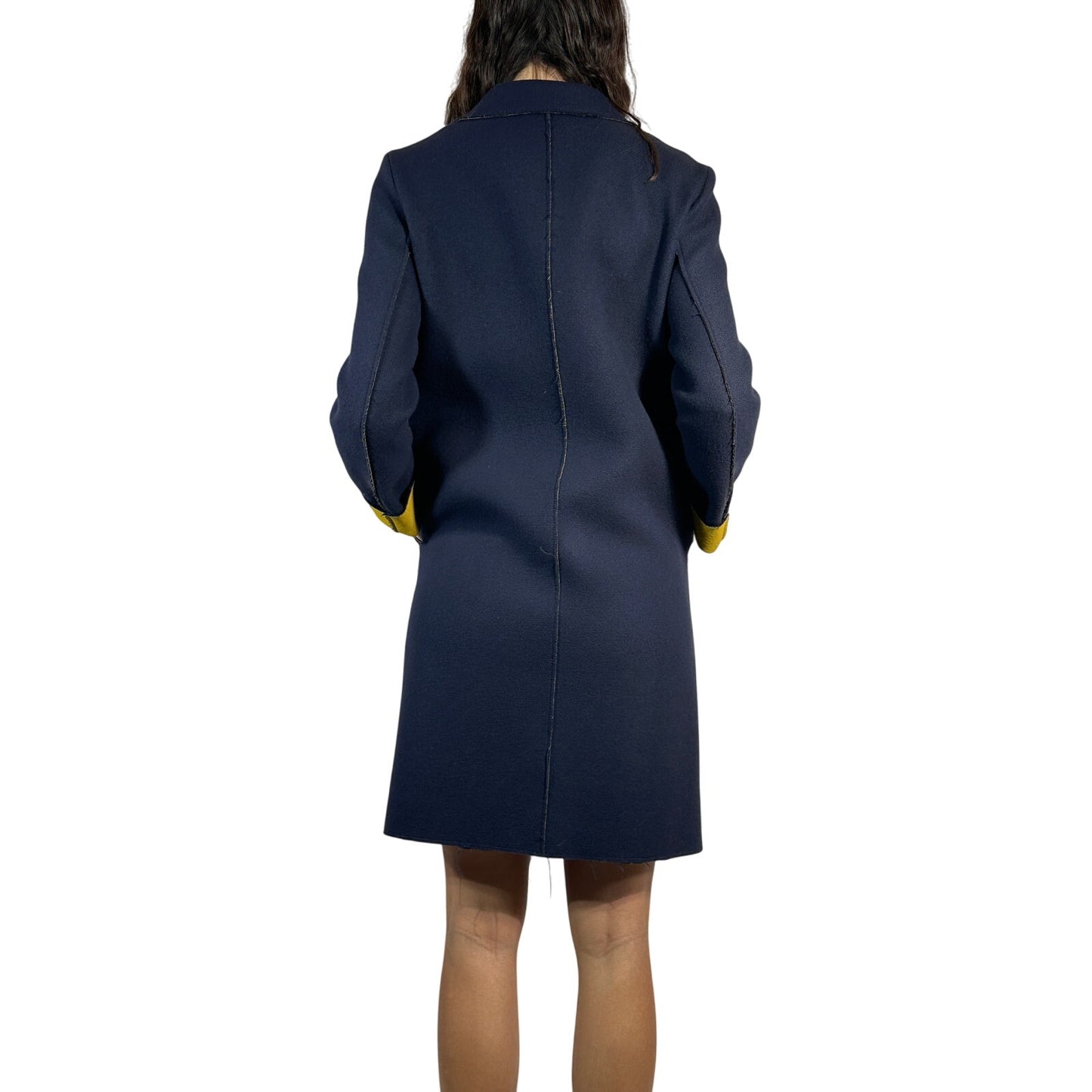 SONIA SPECIALE Wool Blend Trench Coat Double Breasted Blue Yellow Women's 44