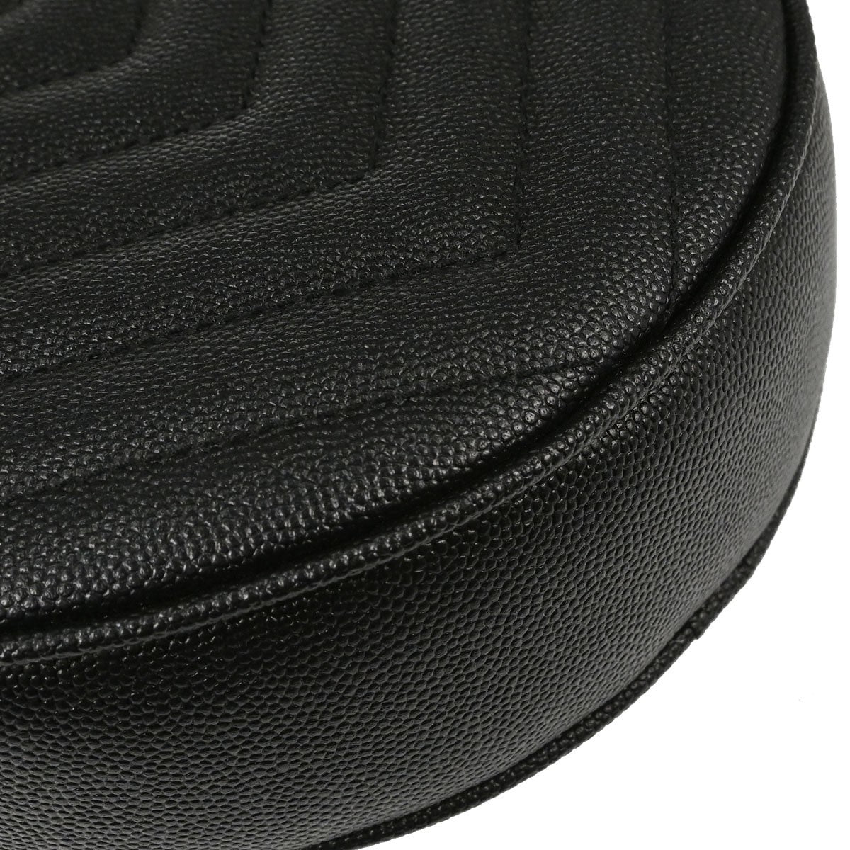 Saint Laurent Vinyle Round Belt Matelasse Chevron Leather, Black, Leather, Clutch