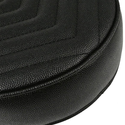 Saint Laurent Vinyle Round Belt Matelasse Chevron Leather, Black, Leather, Clutch