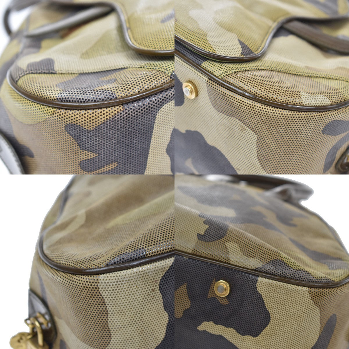 Christian Dior Vintage Saddle Bowler Camouflage Printed Pixelated Leather, Khaki, Canvas, Handbag