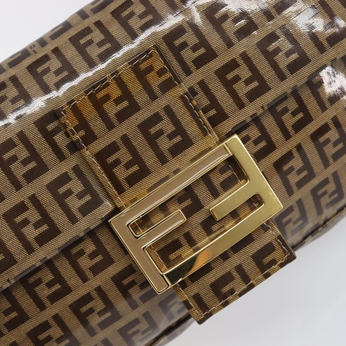 Fendi Mamma Baguette Zucca patent leather, Beige, Canvas, Shoulder Bag