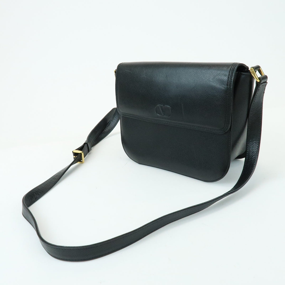 Valentino Garavani VLogo Flap Leather, Black, Leather, Shoulder Bag