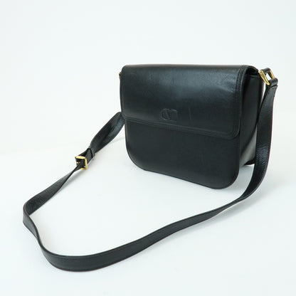 Valentino Garavani VLogo Flap Leather, Black, Leather, Shoulder Bag