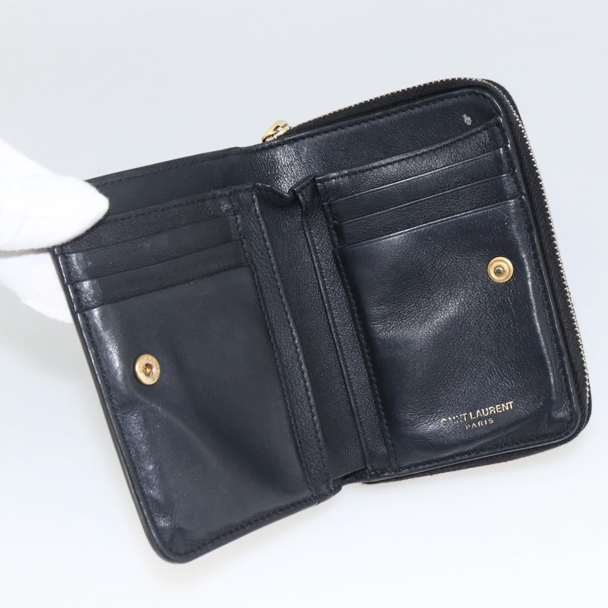 Saint Laurent Classic Monogram YSL Line Zip Around Leather, Black, Leather, Wallet