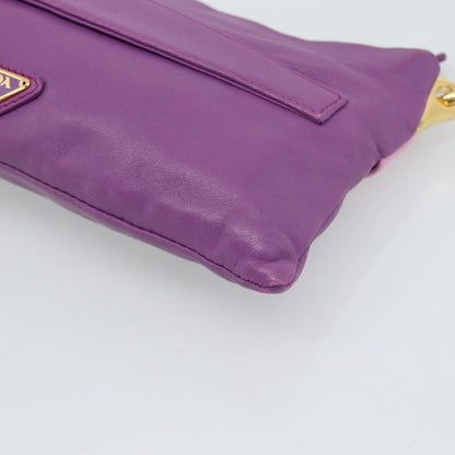 Prada Fold Over Chain Flap Soft Calf, Purple, Leather, Handbag