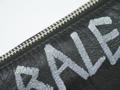 Balenciaga Graffiti Leather, Black, Leather, Clutch