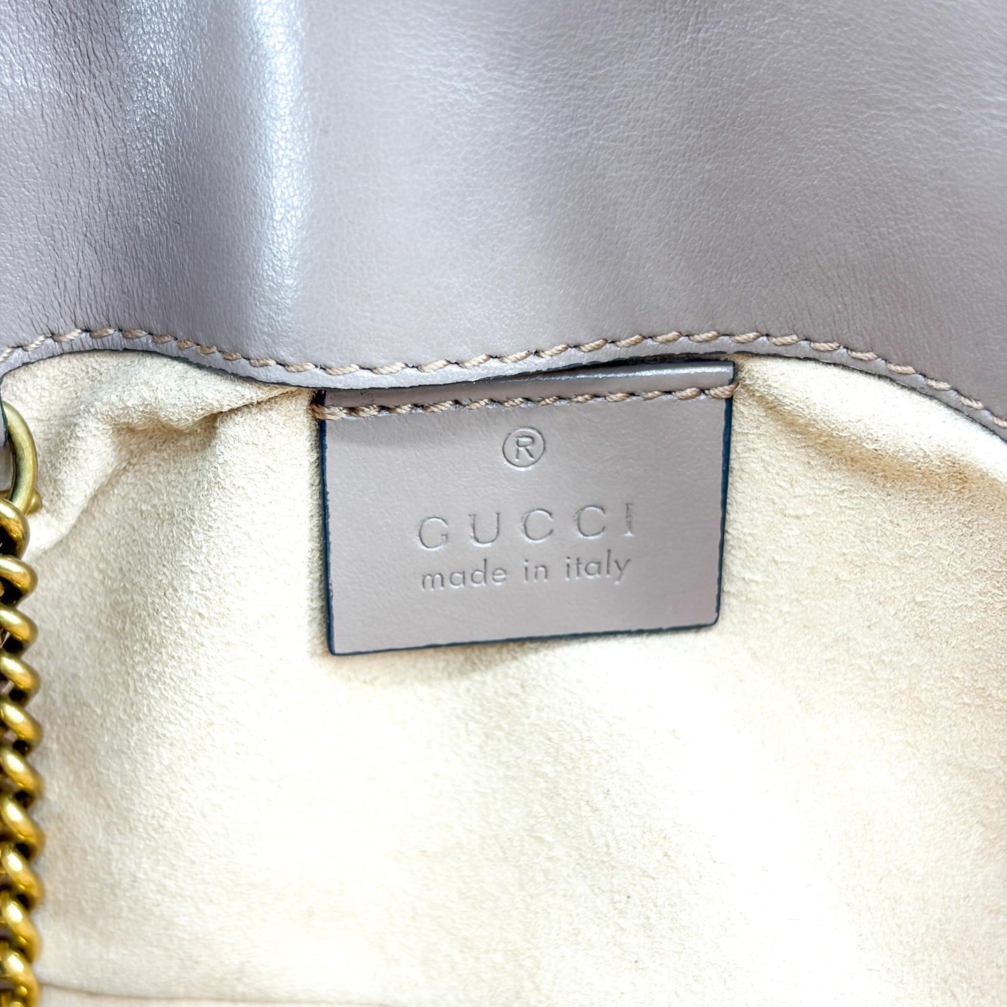 Gucci GG Marmont Flap Chevron Leather, Beige, Leather, Shoulder Bag