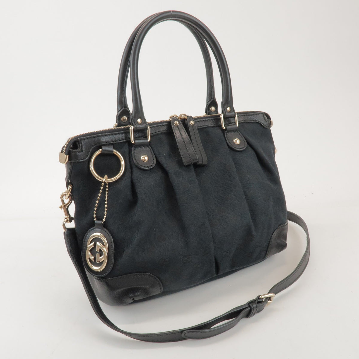 Gucci Sukey Top Handle Satchel GG Canvas with Leather, Black, Canvas, Handbag