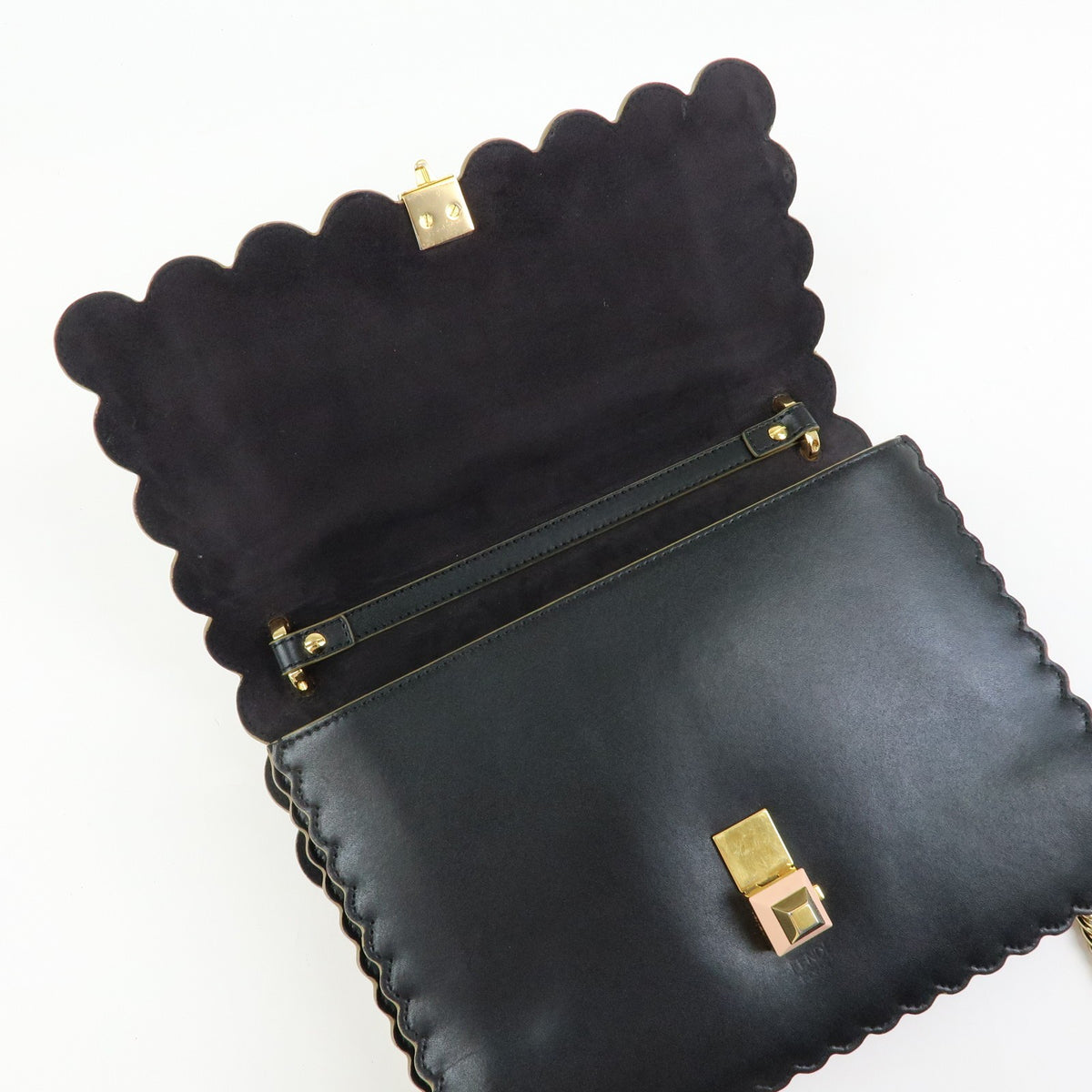 Fendi Kan I Leather, Black, Leather, Shoulder Bag