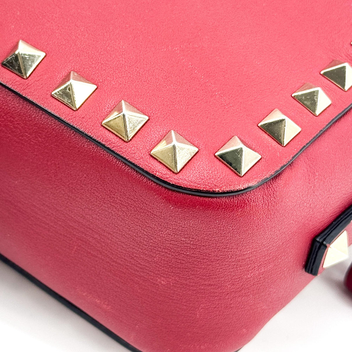 Valentino Garavani Rockstud Camera Leather, Red, Leather, Crossbody Bag