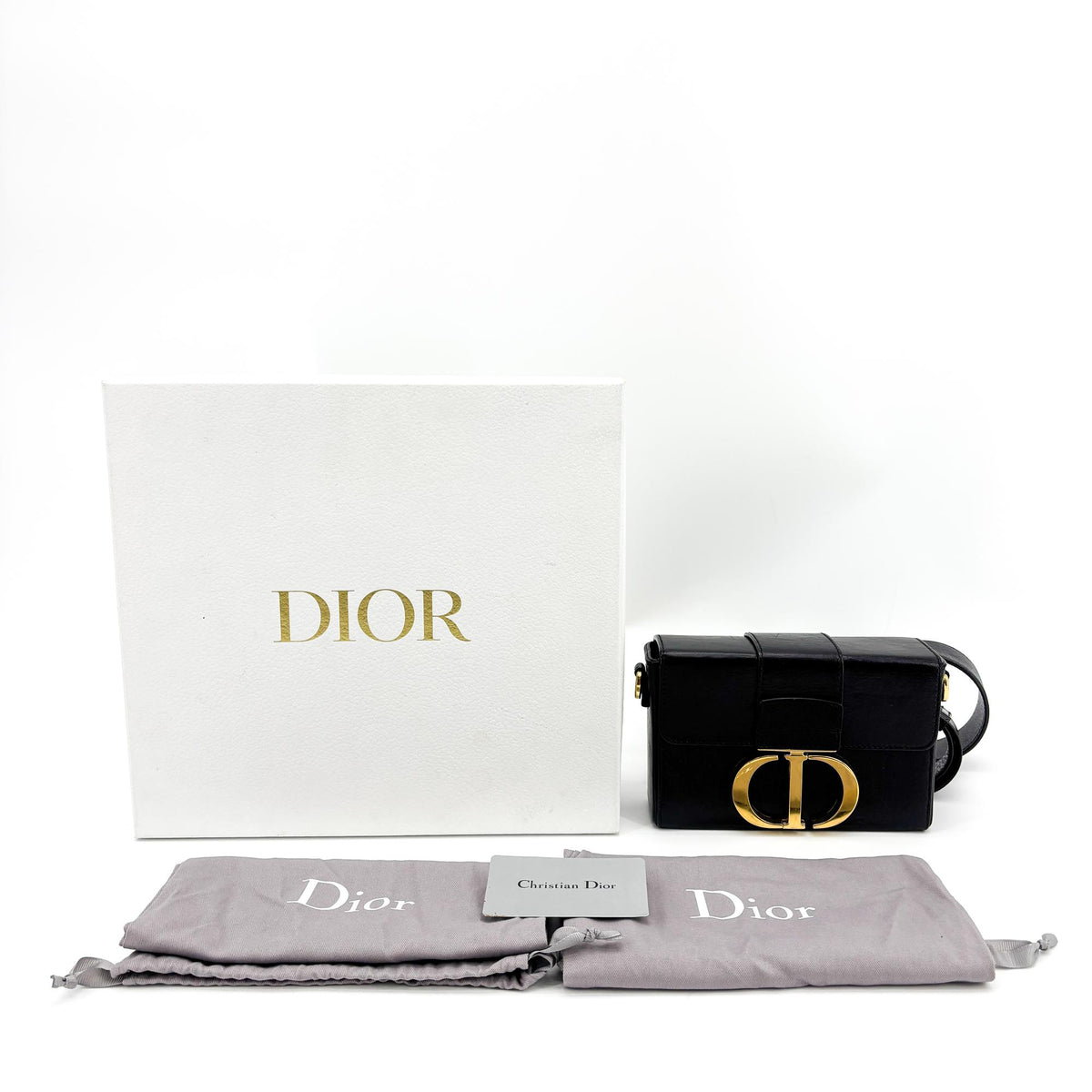 Christian Dior 30 Montaigne Box Leather, Black, Calfskin, Handbag