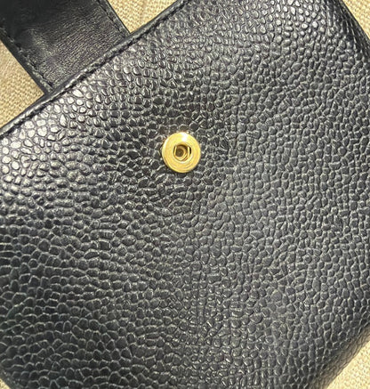 Chanel Vintage Timeless Bifold Caviar, Black, Leather, Wallet