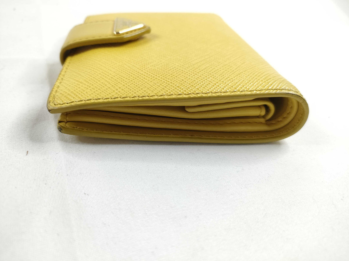 Prada Saffiano bifold Leather, Yellow, Leather, Wallet