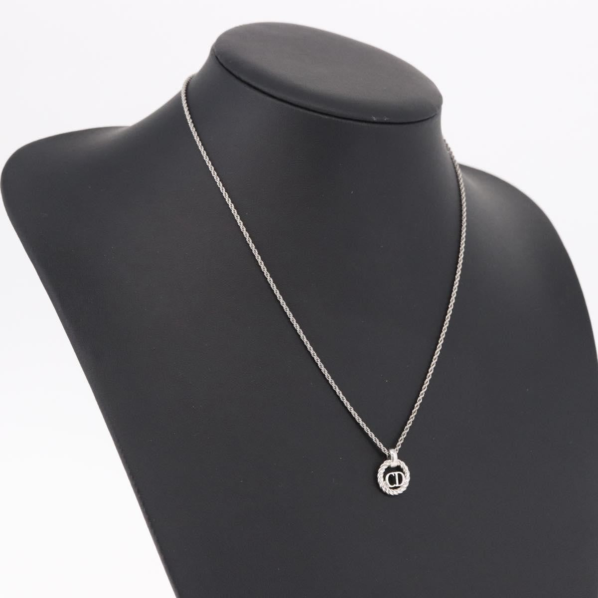 Christian Dior VIntage Circle Pendant Metal, Silver, Metal, Necklace