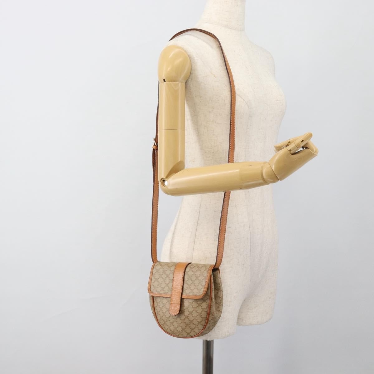Celine Vintage Macadam Canvas and Leather, Beige, Canvas, Shoulder Bag