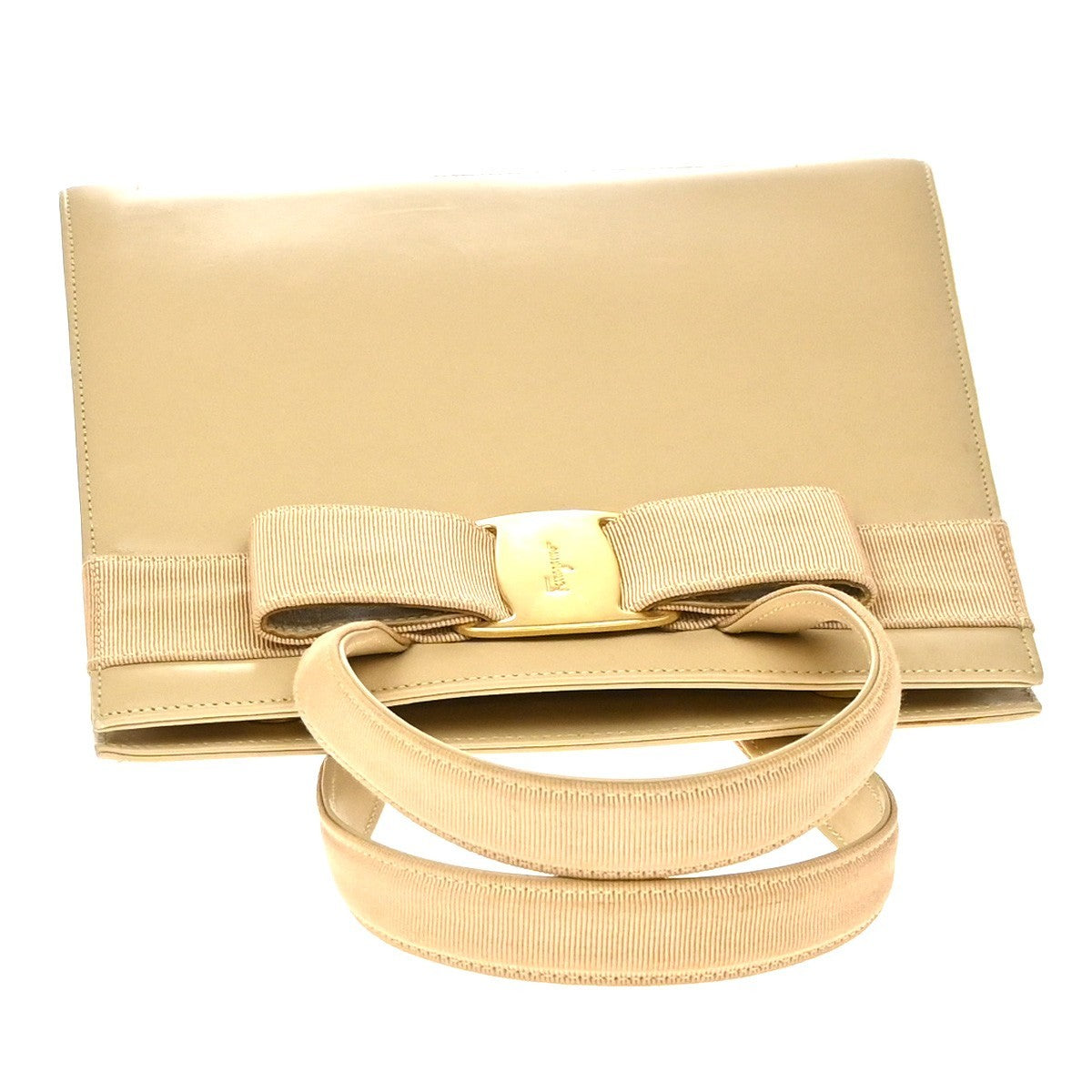Salvatore Ferragamo Convertible Vara Bow Tote Leather, Beige, Leather, Handbag