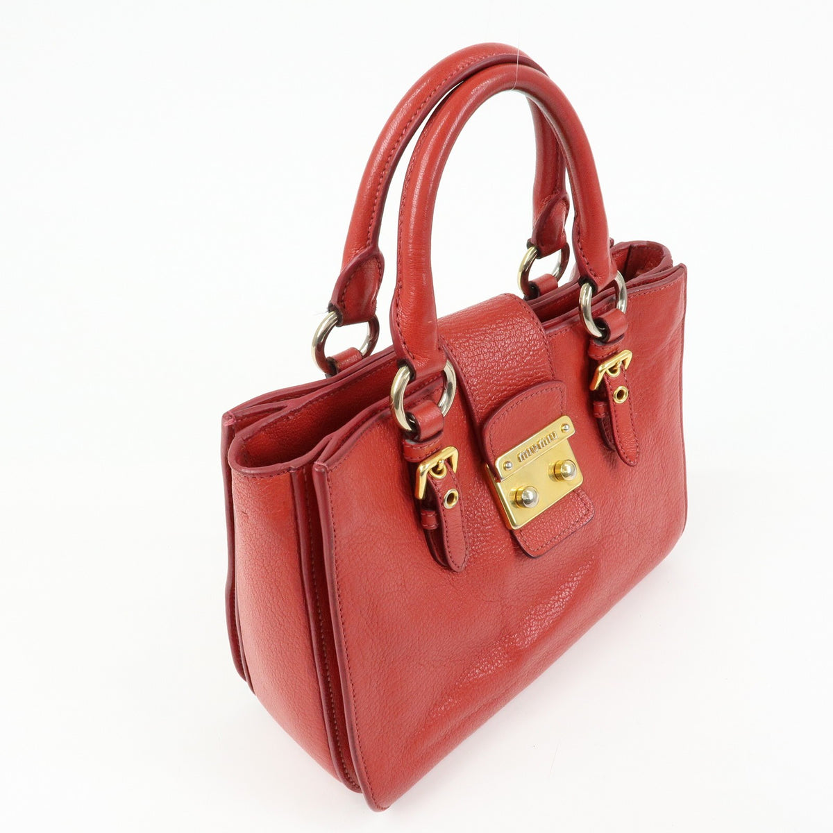 Miu Miu Madras Convertible Lock Leather, Red, Leather, Tote Bag