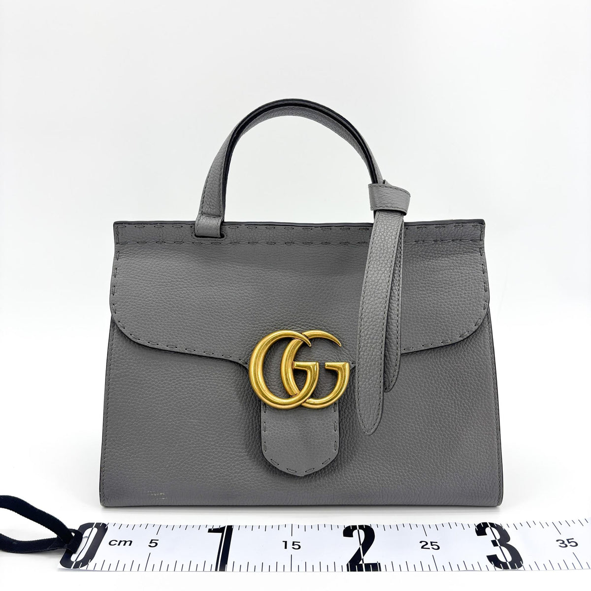 Gucci GG Marmont Top Handle Leather, Gray, Leather, Handbag