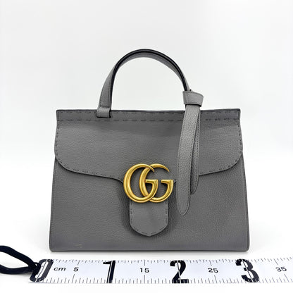 Gucci GG Marmont Top Handle Leather, Gray, Leather, Handbag