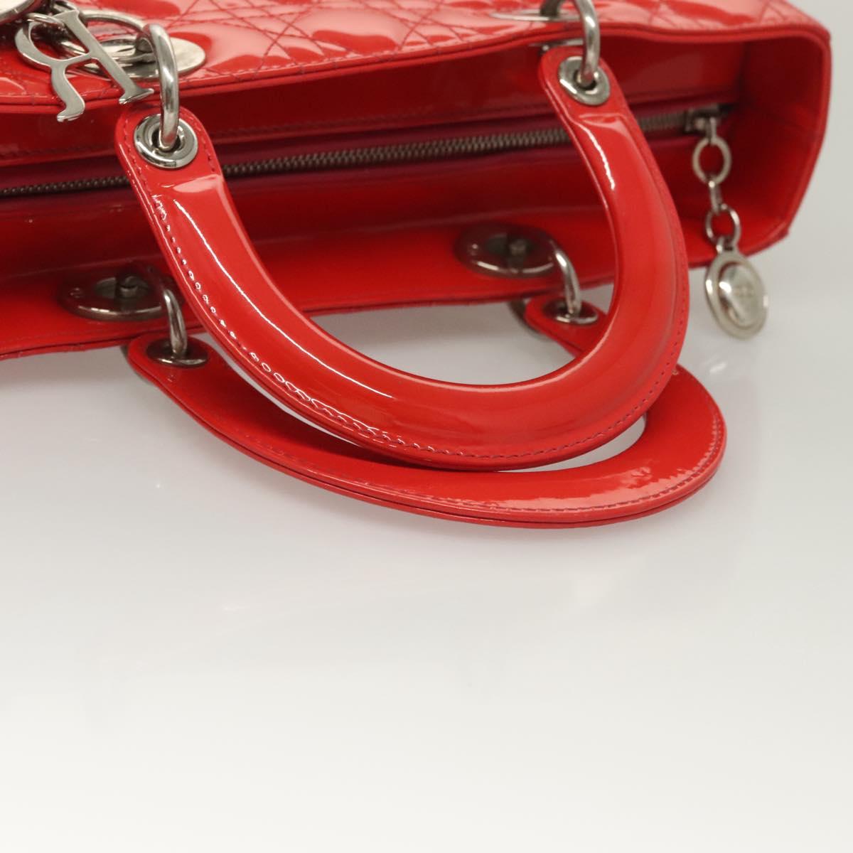 Christian Dior Vintage Lady Dior Patent Patent leather, "red + Silver", Patent Leather, Handbag
