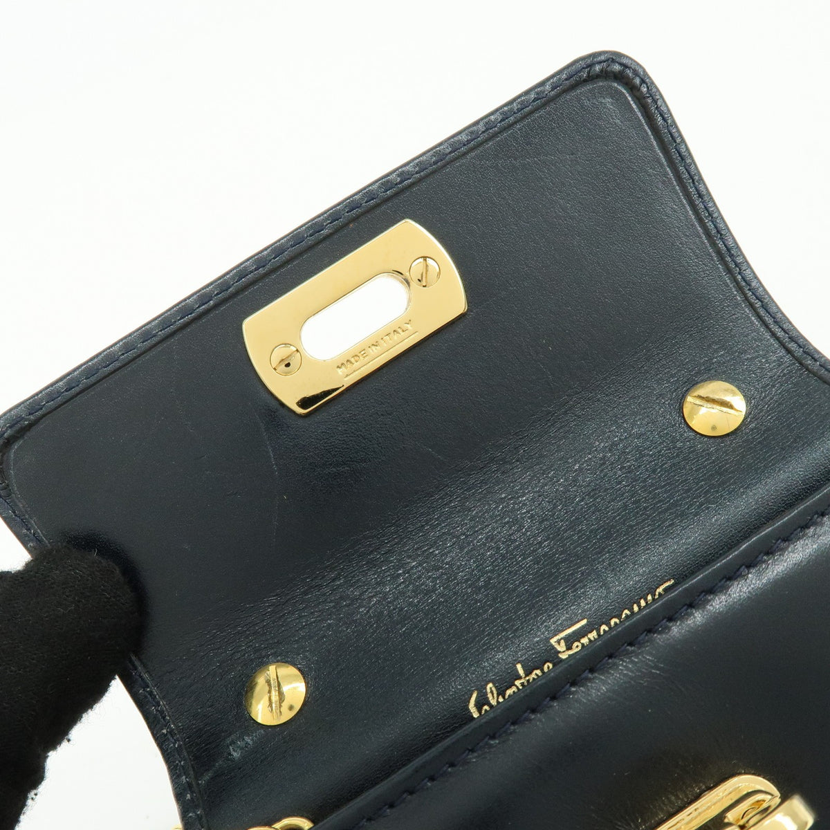Salvatore Ferragamo Gancini Leather, Navy, Leather, Crossbody Bag