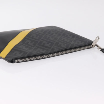 Fendi Zip Flat Wristlet Zucca Coated Canvas and Leather, Black, Canvas, Clutch