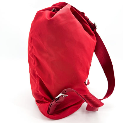 Prada Front Zip Drawstring Tessuto, Red, Nylon, Backpack