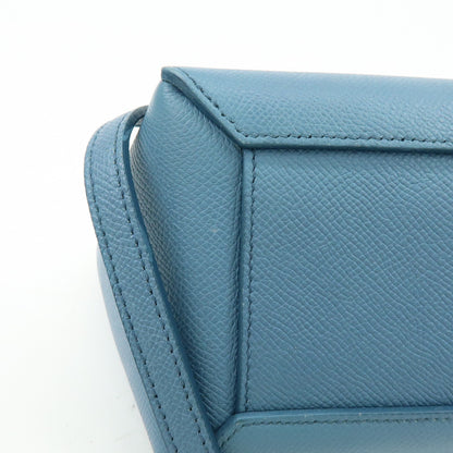 Celine Belt Textured Leather, Blue, Leather, Handbag