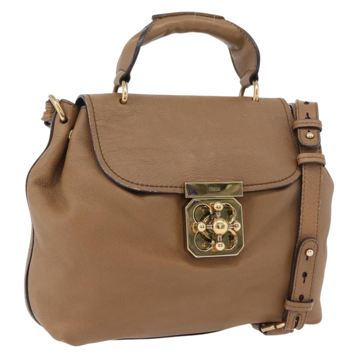 Chloe Elsie Convertible Satchel Leather, Brown, Leather, Handbag