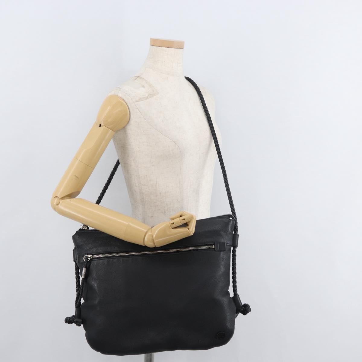 Gucci Braided Strap Zip Messenger Leather, Black, Leather, Crossbody Bag