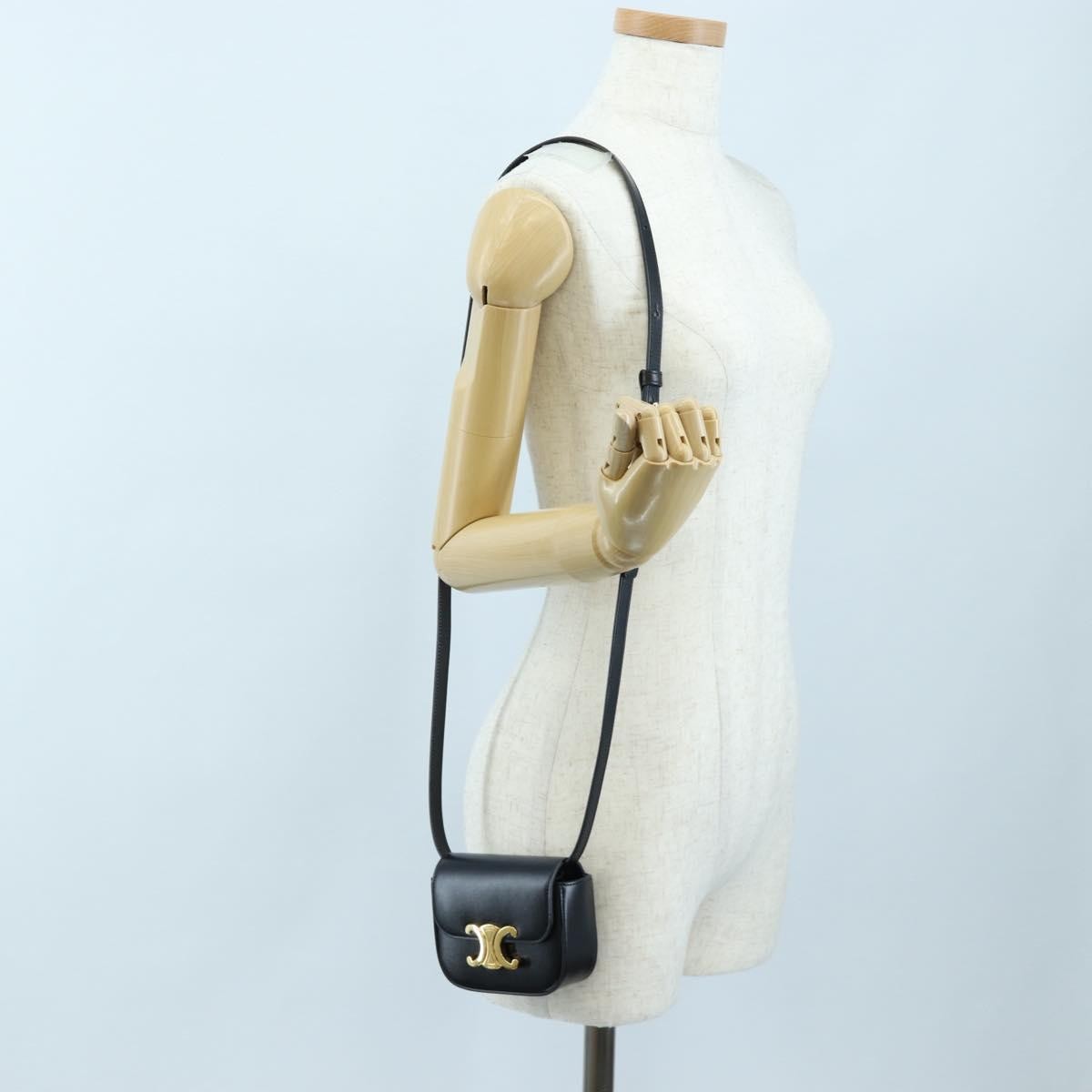 Celine Triomphe Smooth Calfskin, Black, Leather, Shoulder Bag