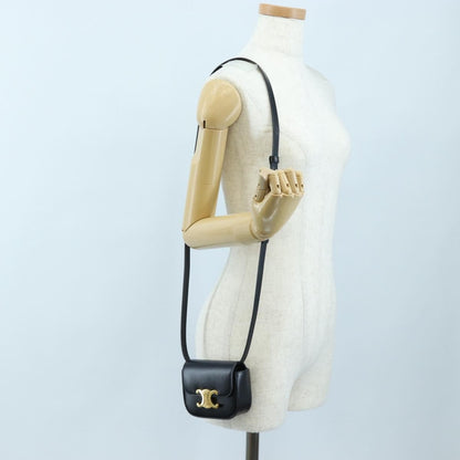 Celine Triomphe Smooth Calfskin, Black, Leather, Shoulder Bag