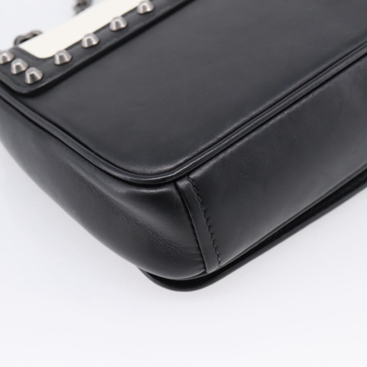 Prada Chain Flap Studded Glace Calf, White, Leather, Shoulder Bag