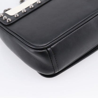 Prada Chain Flap Studded Glace Calf, White, Leather, Shoulder Bag