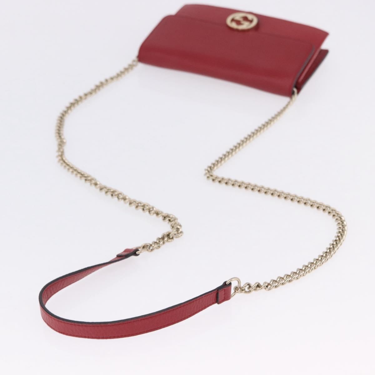 Gucci Interlocking Wallet on Chain Leather, Red, Leather, Shoulder Bag