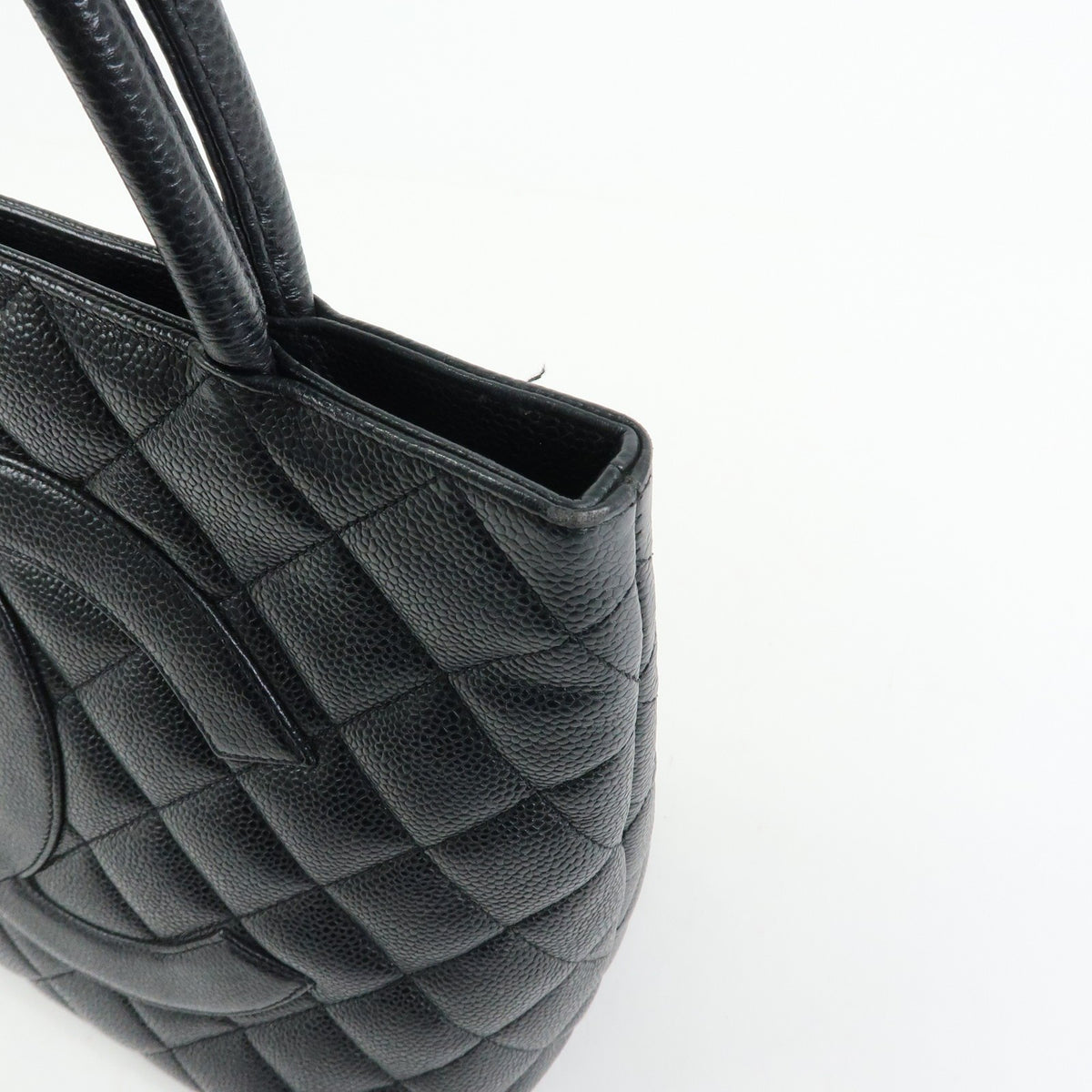 Chanel Medallion Quilted Caviar, Black, Leather, Tote Bag