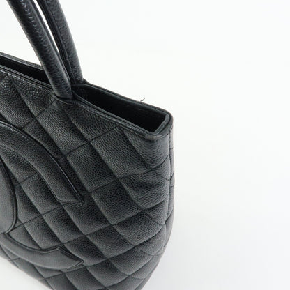Chanel Medallion Quilted Caviar, Black, Leather, Tote Bag
