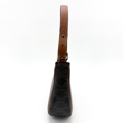 Celine Ava Triomphe Coated Canvas, Brown, Canvas, Handbag
