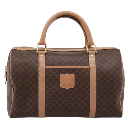 Celine Vintage Macadam Boston Canvas and Leather, Brown, PVC, Handbag