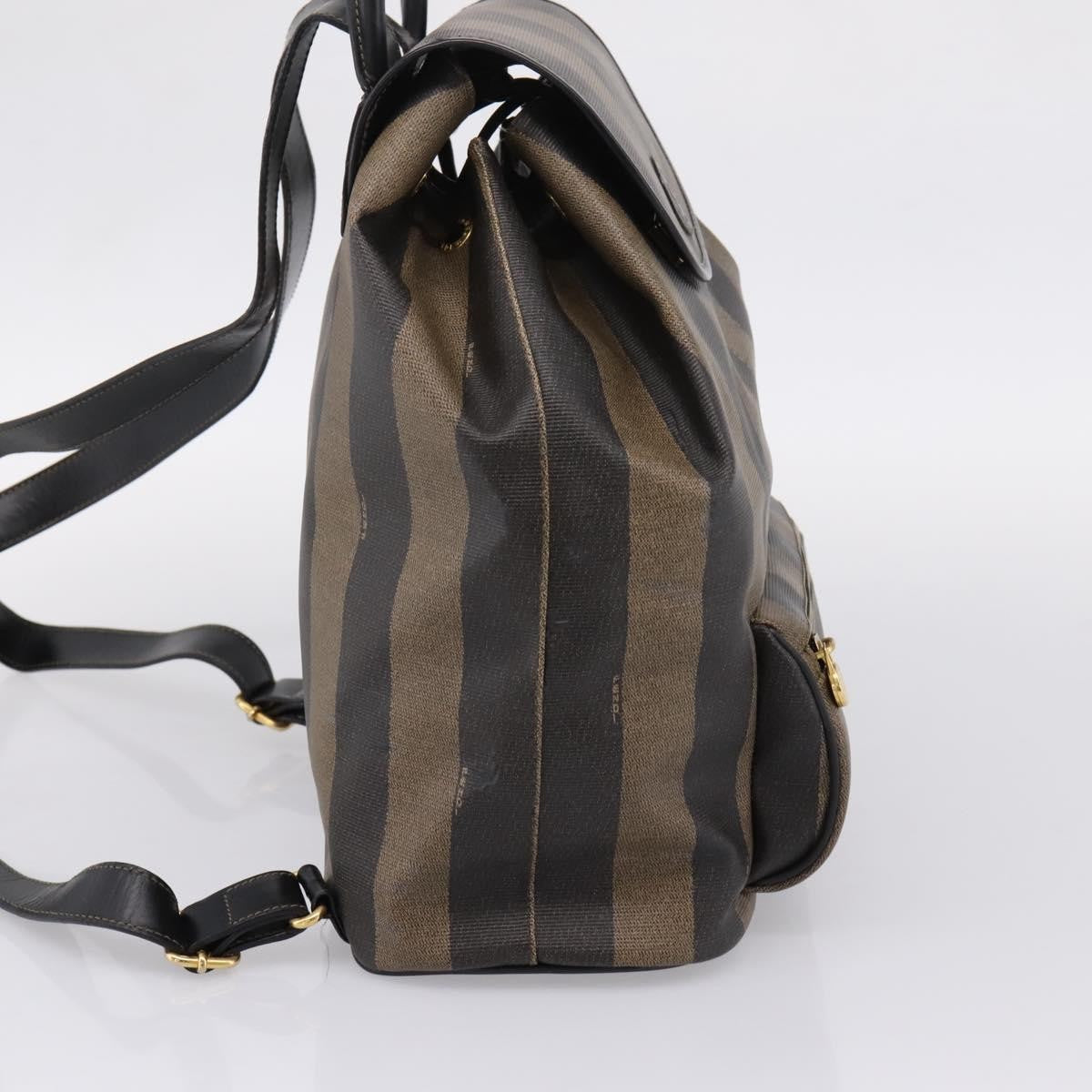 Fendi Vintage Pequin Logo Coated Canvas, Brown, Canvas, Backpack