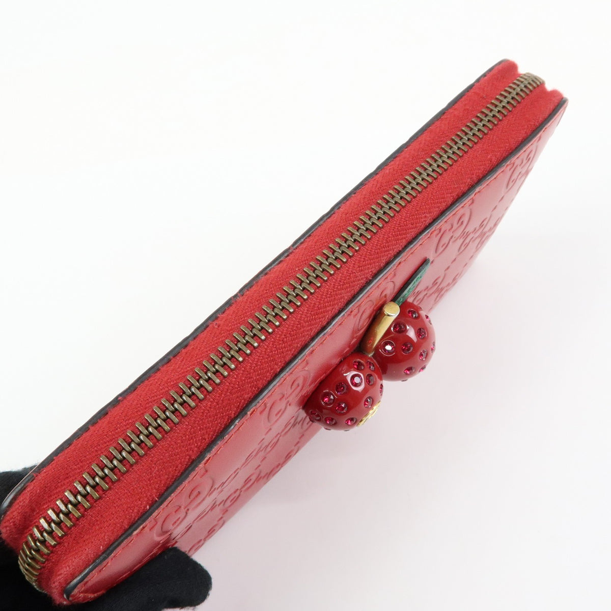Gucci Cherries Wallet on Chain Guccissima Leather, Red, Leather, Crossbody Bag