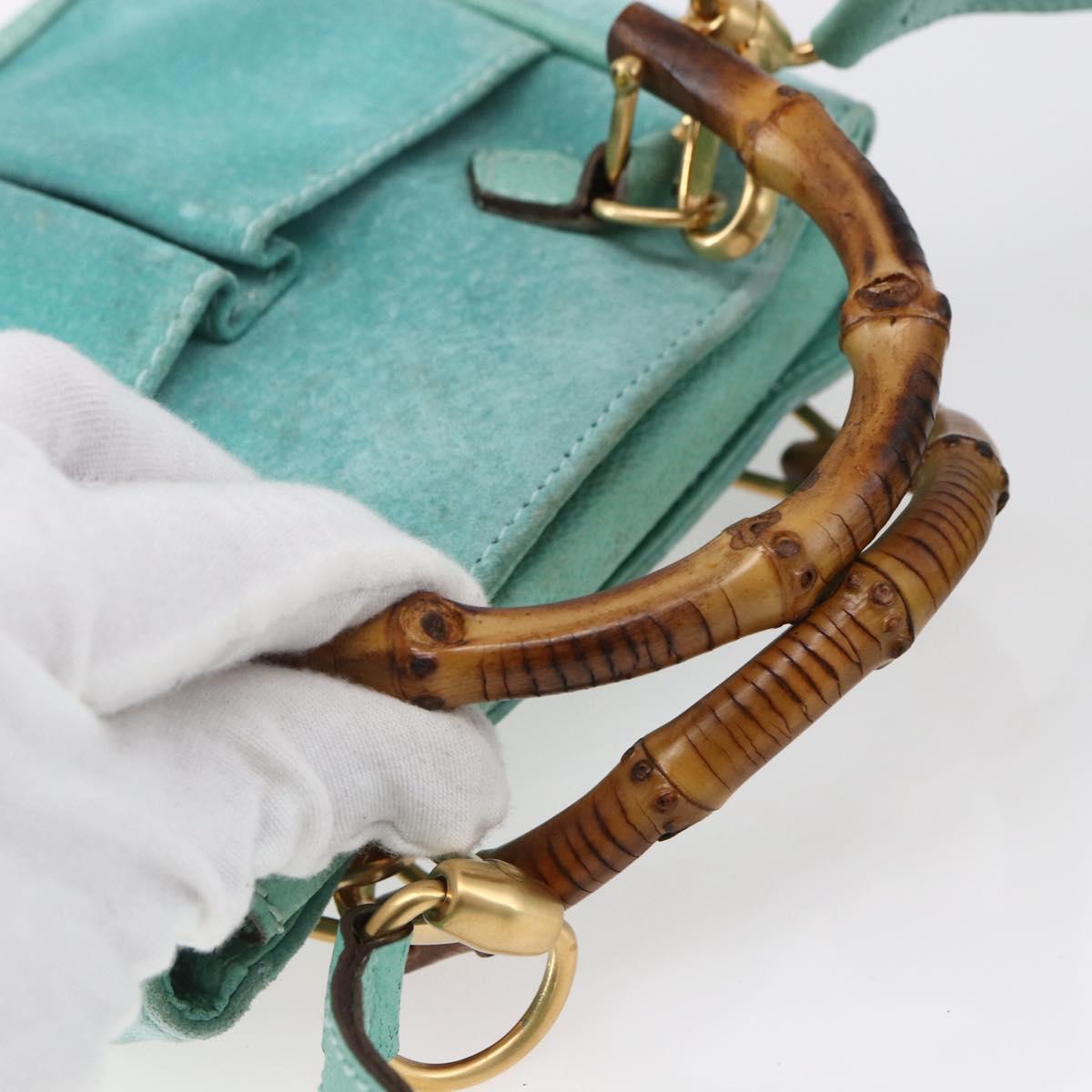 Gucci Bamboo Zip Pouch Leather, TURQUOISE, SUEDE, Clutche & pouche